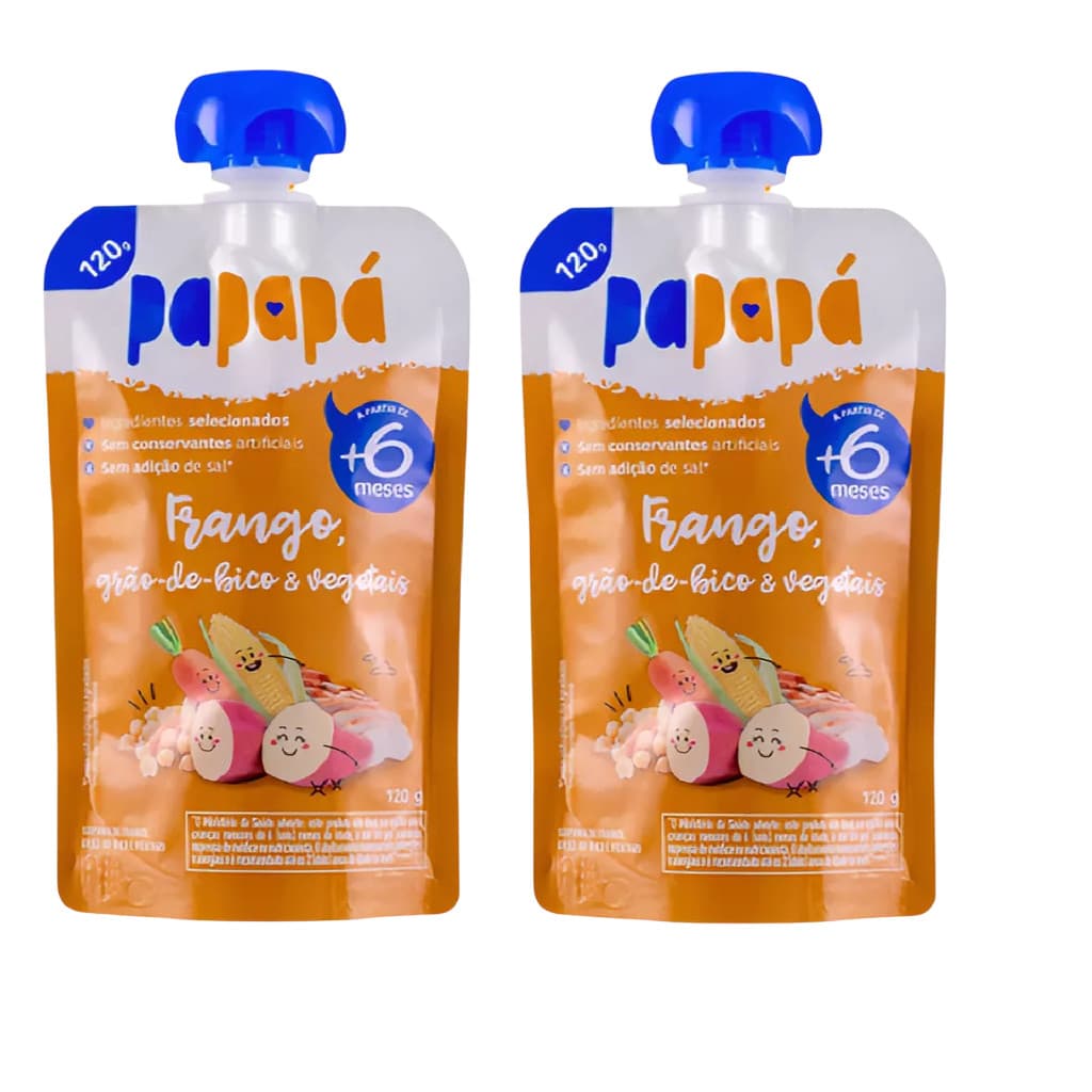 Kit 2x Papinha Papapá Frango Grão Vegetais Squeeze 120g
