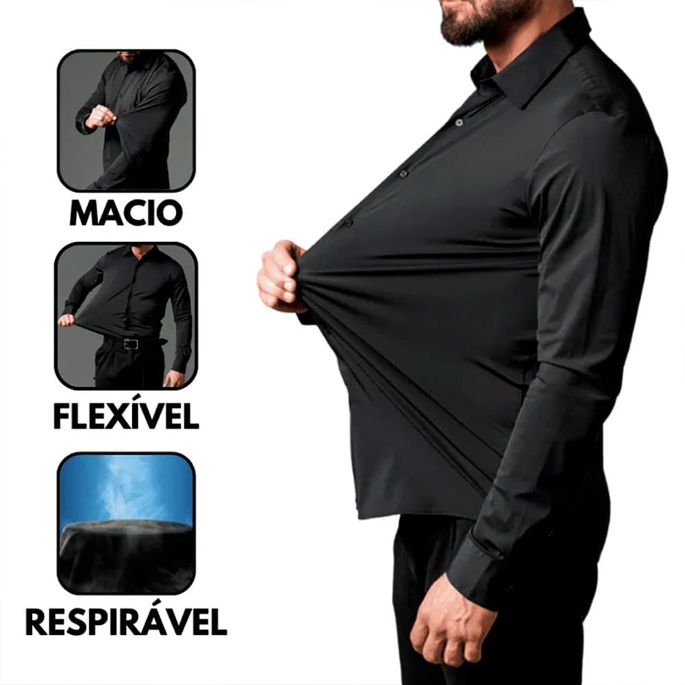 Camisa Social Tecnológica Slim Fit Anti-Transpirante Ante Odor E Não Amassa - Não é Poliéster