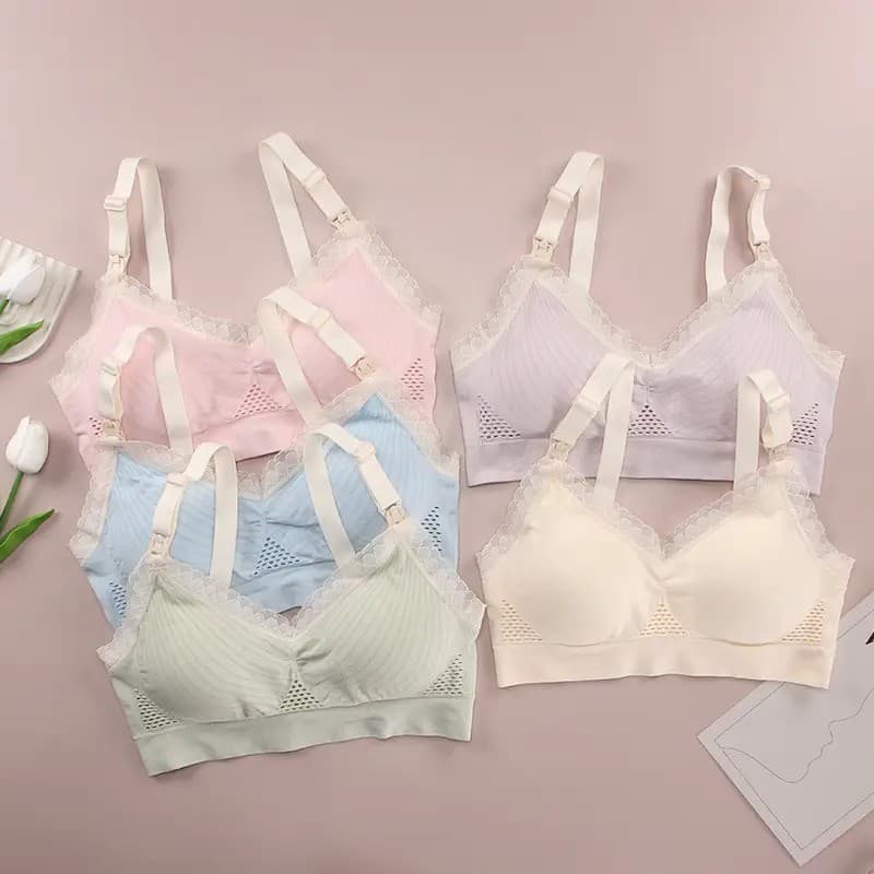 Kit 2 Sutiã Amamentação Borda Rendada  Bojo Removível Sem Aro