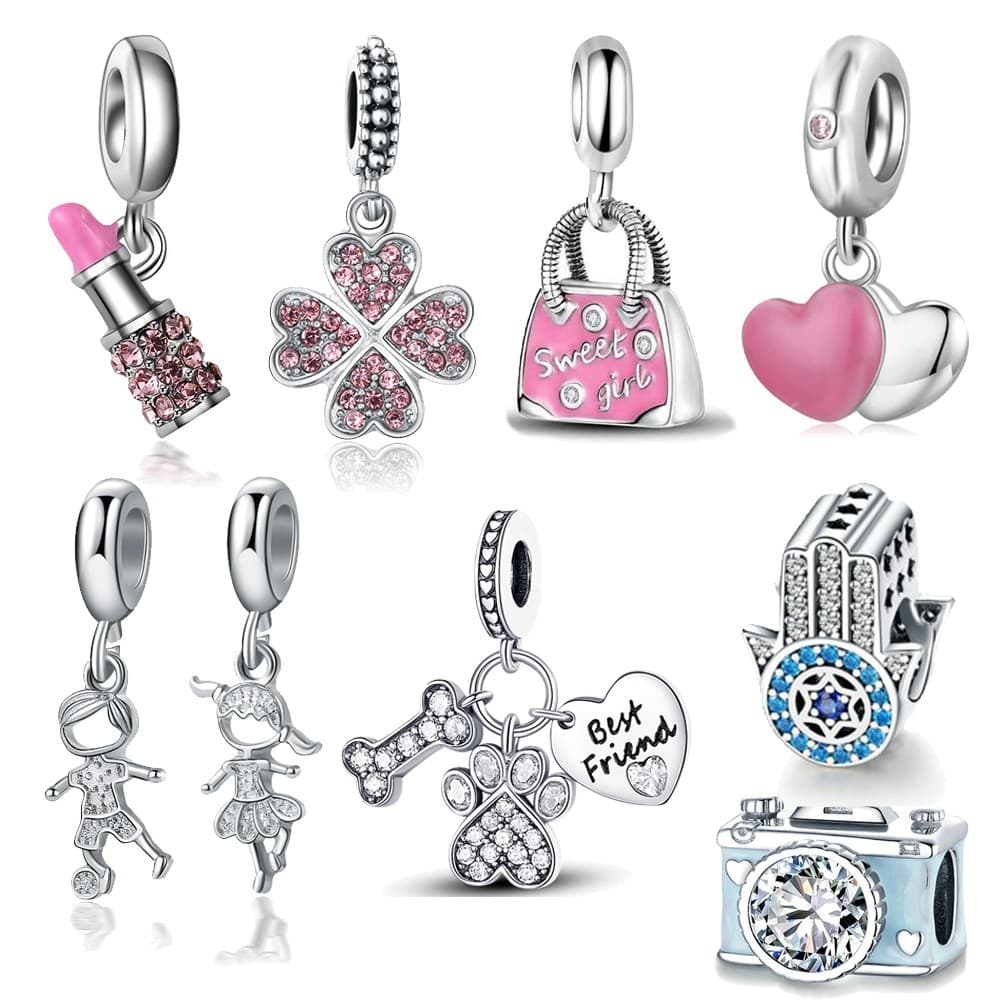 Berloque Amuletos De Prata 925 Trevo Tartaruga Marinha Cereja Acessórios Bracelete Diamante Inlaid