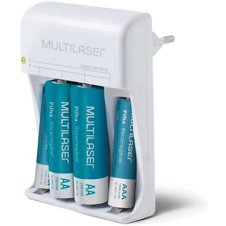 Carregador De Pilha Multilaser Aa/aaa + 2 Pilhas AA 2500Mah + 2 Pilhas AAA 1000Mah - CB045 Original