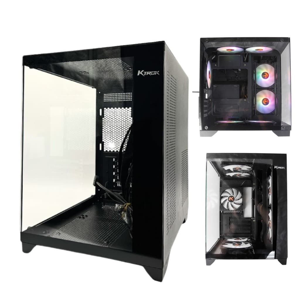Gabinete Gamer Ktrok Cubo Preto Aquario Lateral Frente Vidro