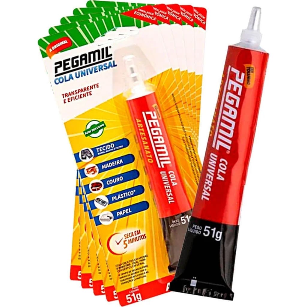 Cola Universal Pegamil 51g Adesivo Multiuso Secagem Rápida Artesanato Madeira Tecido Papel