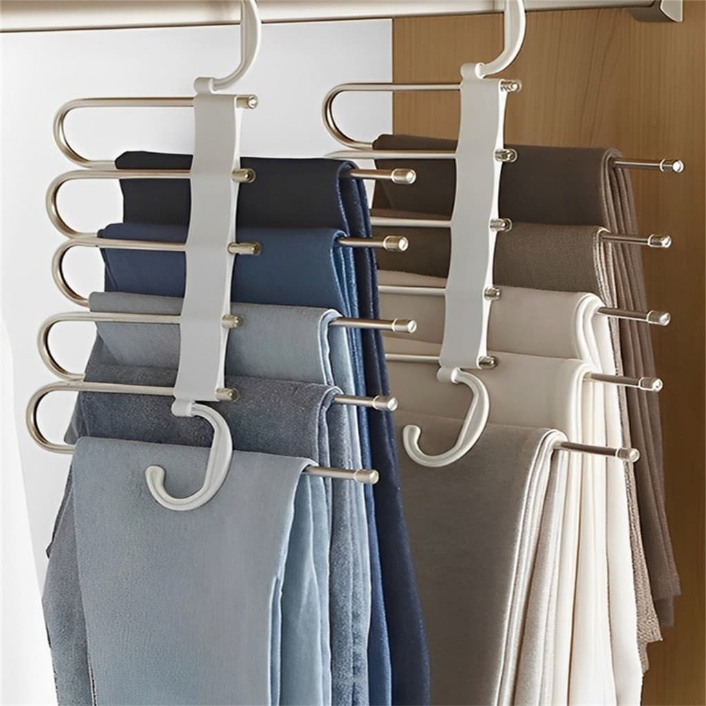 KIT 3 Peças Cabide De Roupas 5 Em1 Organizadores Para Guarda Calças Retrátil Multifuncional Aço Inoxidável