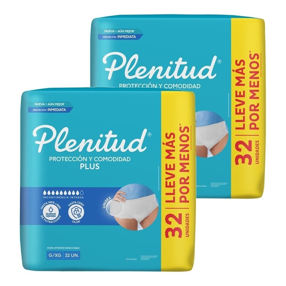 Roupa Íntima Plenitud Plus Tamanho G/XG - 2 Pacotes com 32 Tiras - Total 64 Tiras