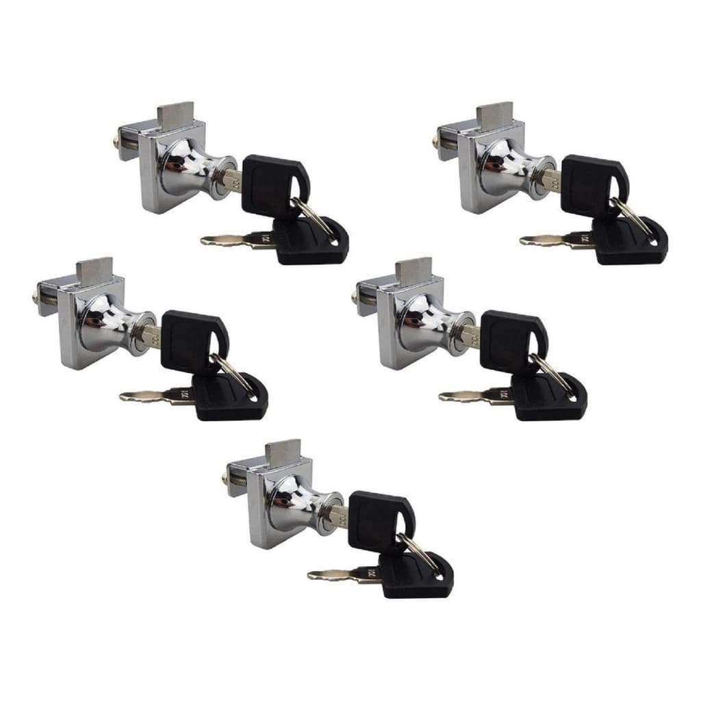 Kit Com 5 Fechadura Para Porta De Vidro Cristaleira 2 Chaves