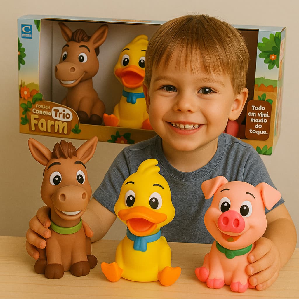 Brinquedo Fazendinha Animais da Fazenda Vinil Macio 3 Unidades