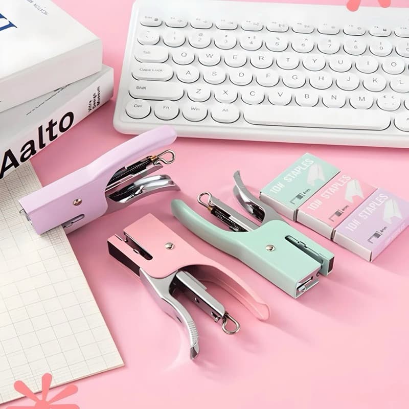 Grampeador Alicate Tons Pastéis Em Aço Inox C/ 400 Grampos