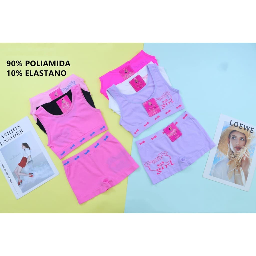 Conjunto Infantil Calcinha Box + Top Confortável Alça grossa Tecido Importado.