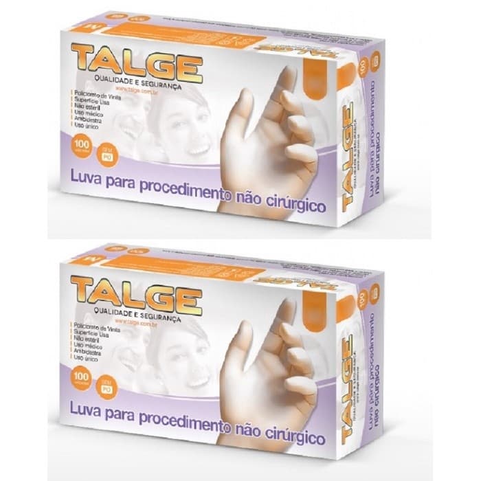 Kit de Luvas de Vinil Talge Sem Pó Tamanho P - 200 Unidades