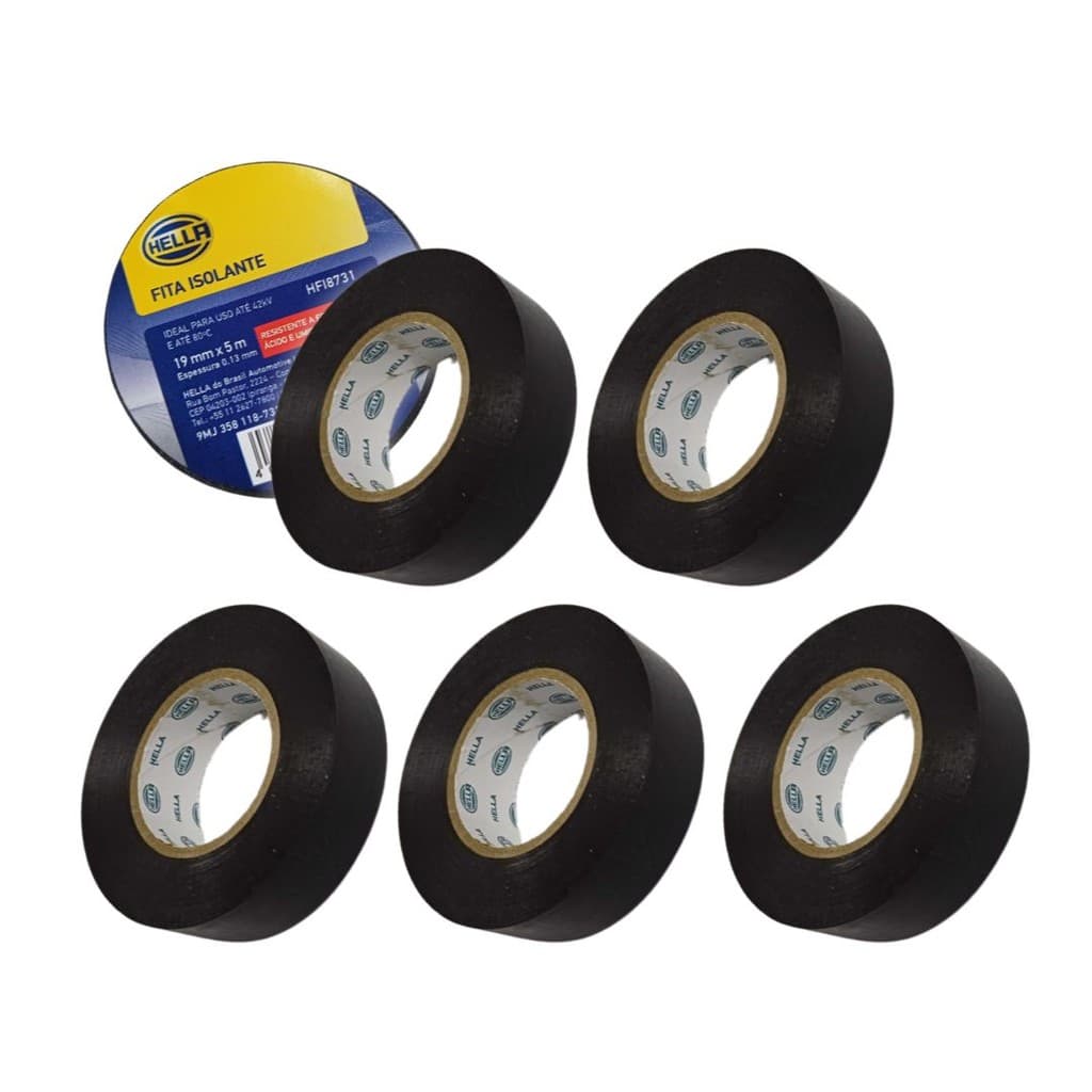 Kit 5 Fita Isolante 19mm 5m Resistente Fogo Umidade Hella 