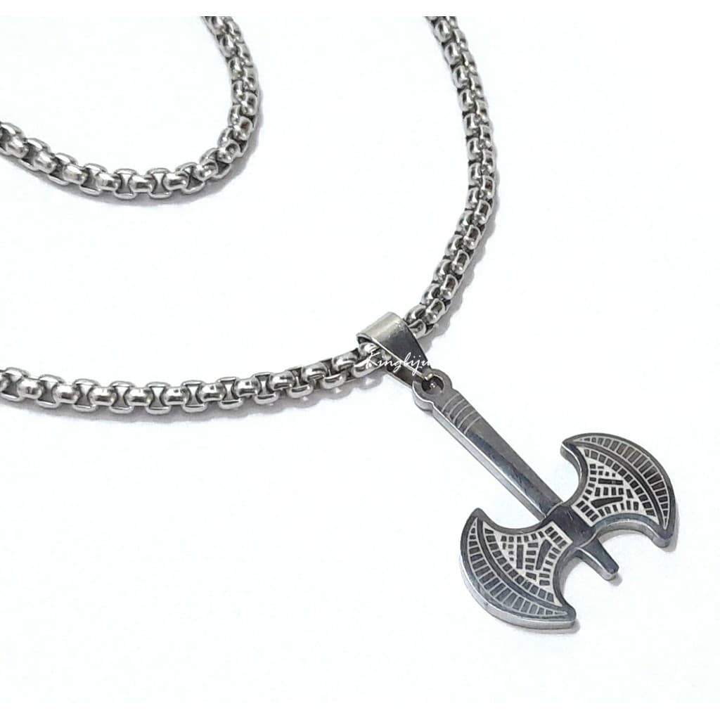 Pingente Machado Xangô + Corrente Americana 60 Cm Aço Maciço