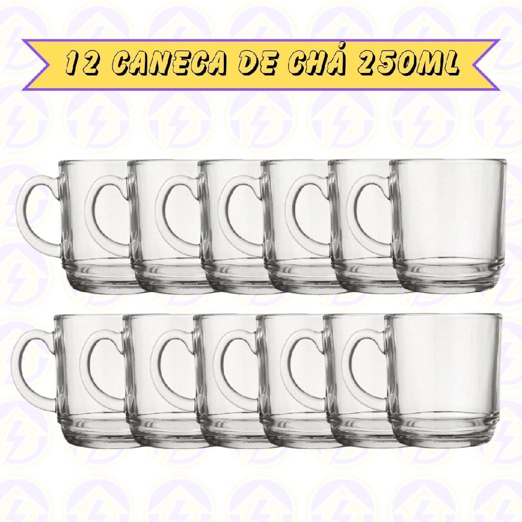 Canecas Transparente Vidro 250ML Café Cappuccino Chá 12 uni