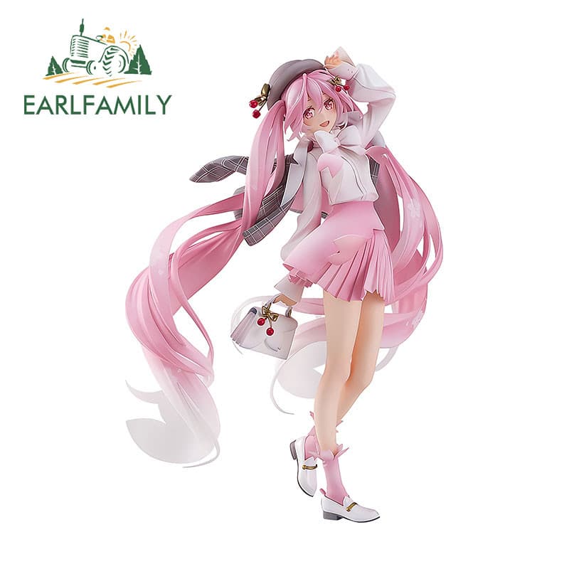 EARLFAMILY 13cm Hastune Miku Sakura Anime 3D Rosa Adesivo De Carro Caravana Portátil Decalque De Vinil Personalidade À P