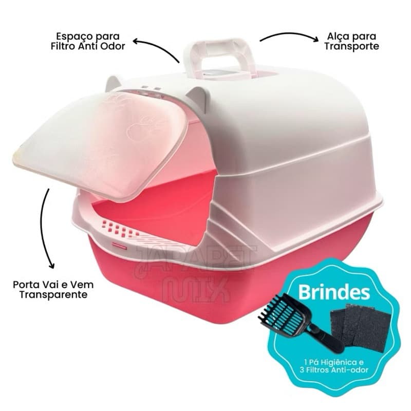 Banheiro Caixa de Areia Para Gatos Fechado Porta Transparente + Pá + 03 Filtros Anti Odor Promoção