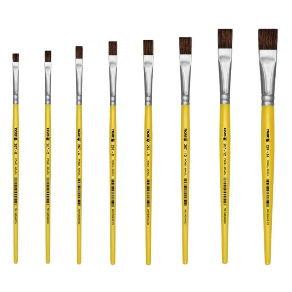 Pincel Escolar Chato Amarelo Tigre 267 Nº 00, 02, 04, 06, 08, 10, 12 ou 14 (Escolha o Numero)