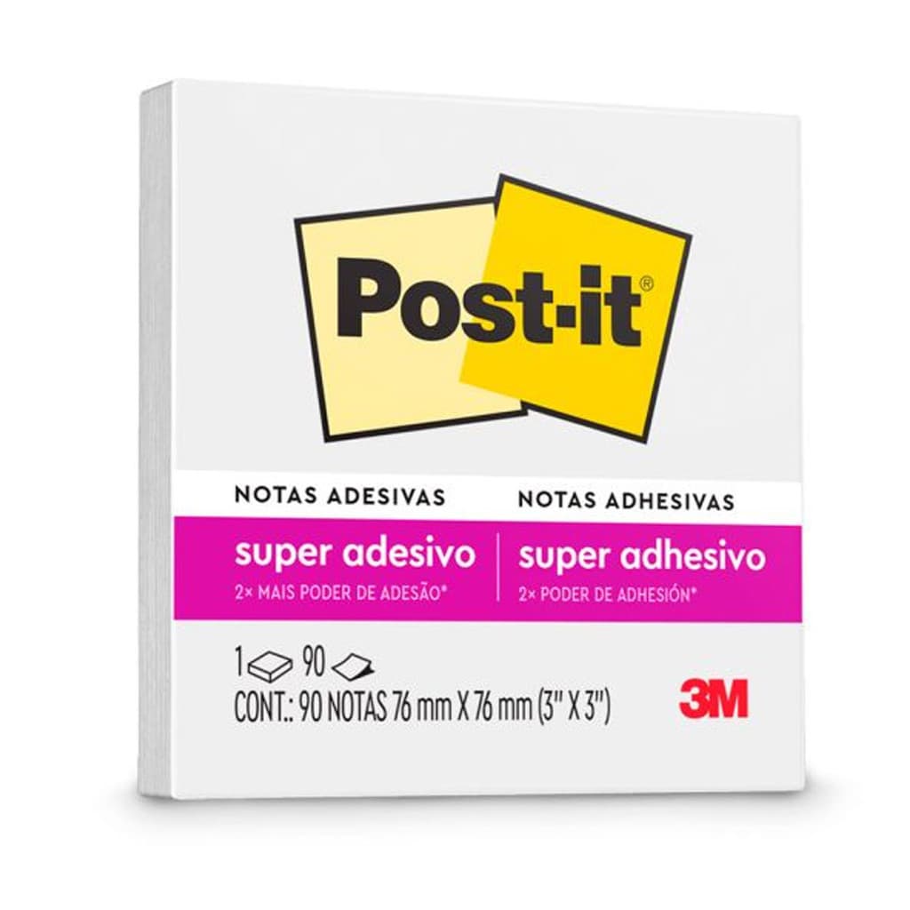 Bloco de notas super adesivas Post-it Branco Neve 76x76mm 90 folhas 3M