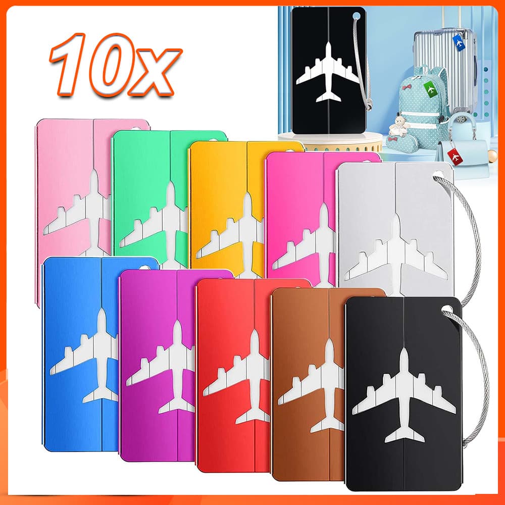 10  peças Etiqueta de Bagagem Colorida em Alumínio - Tag de Mala para Viagem