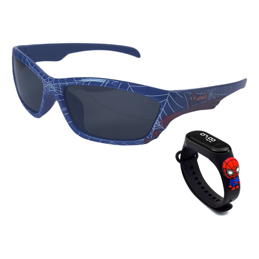 Óculos Sol Infantil Homem Aranha `proteção Uv Brinde Relógio