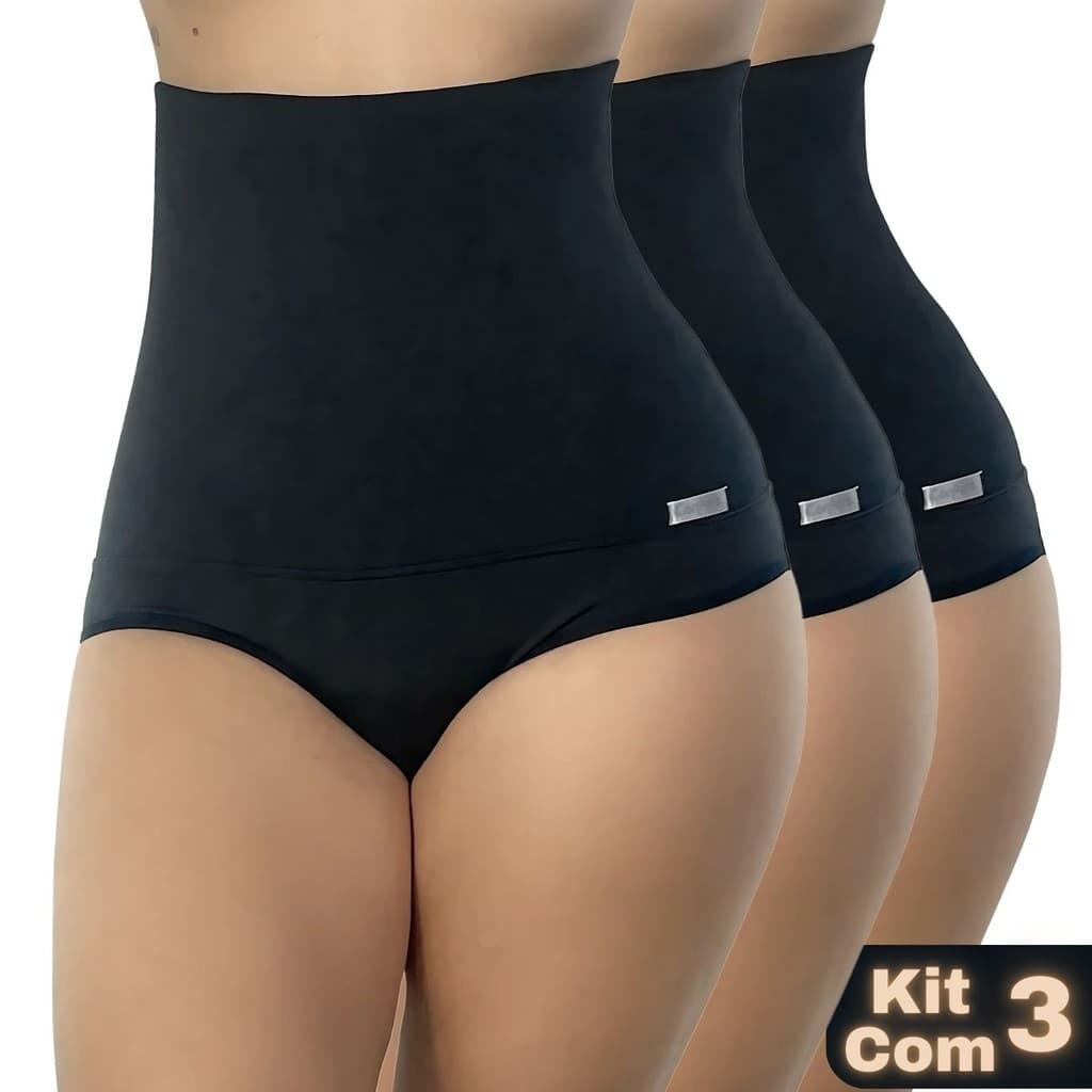 Kit 3 Cintas Alta Suplex Compressão Cós Duplo Feminina Pós-Parto Não Enrola