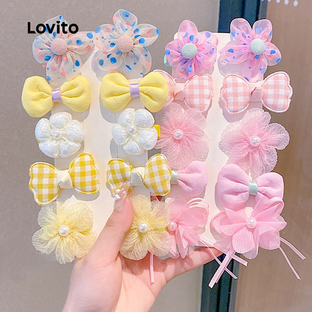 Lovito Grampos De Cabelo Coloridos Macaron Com Laço Fofo Para Bebês E Crianças LCS099113