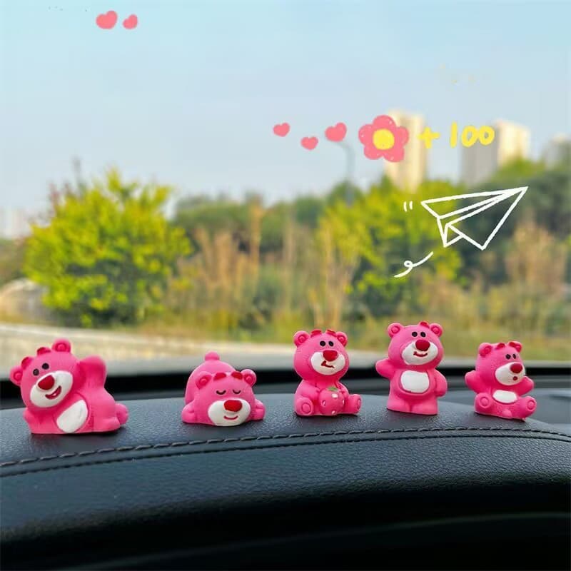 5 Pçs 3D Urso Console Central Do Carro Ornamento Dos Desenhos Animados Fruta Boneca Acessórios De Decoração Interior Elé
