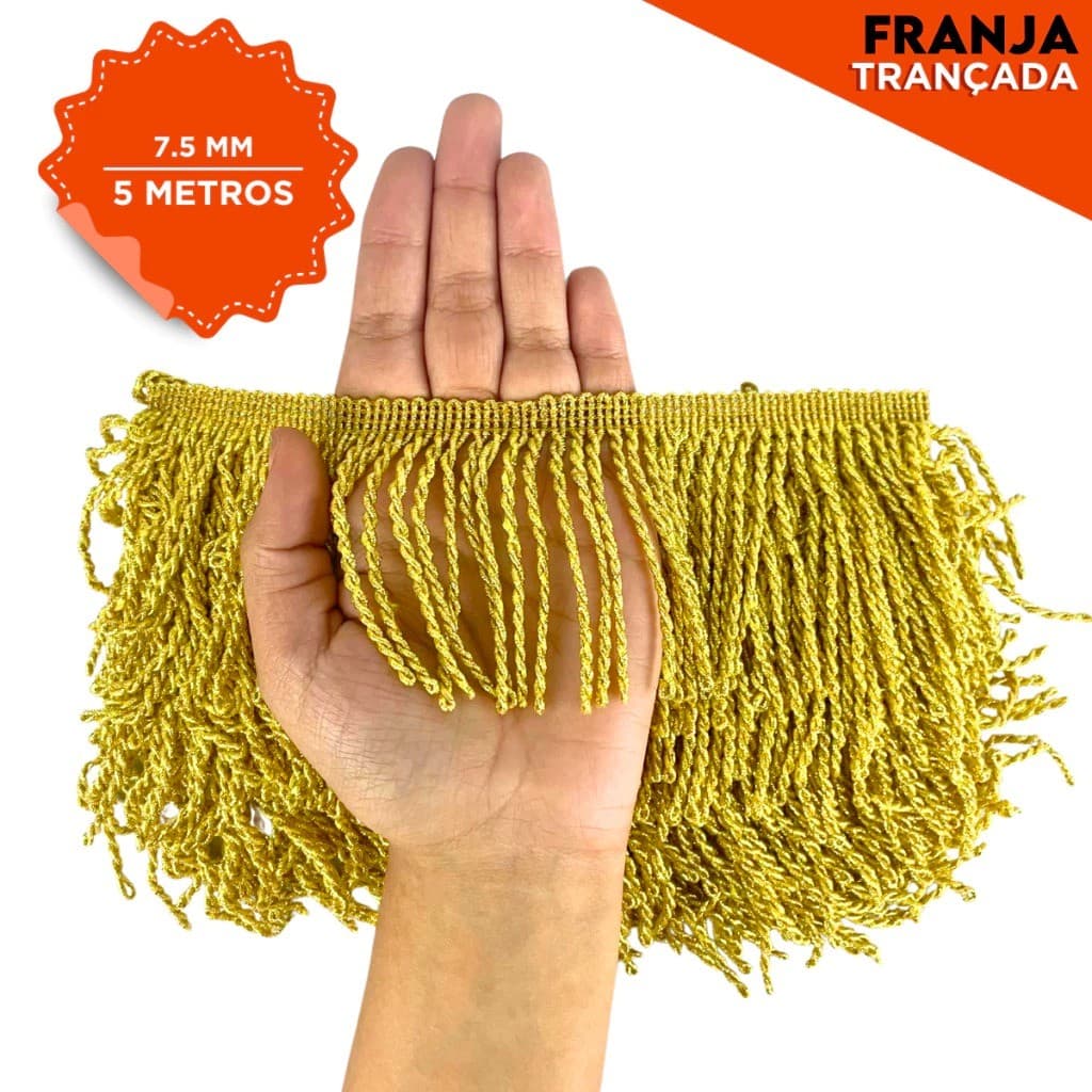 Franja Trançada Passamanaria Dourada - 7.5Cm - Rl C/ 5 Mts