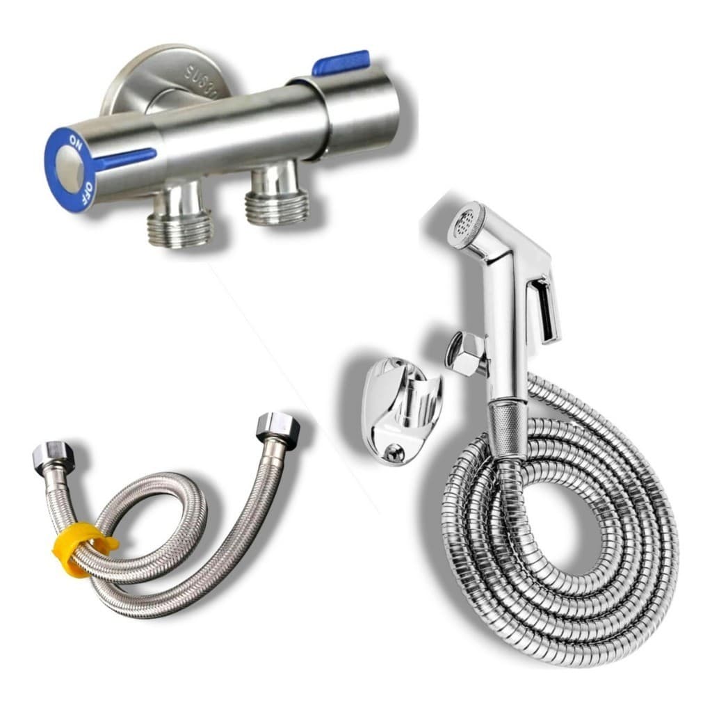 Kit Ducha Higienica Completa Com Saída De Água Para Descarga Mais Rabicho/Engate