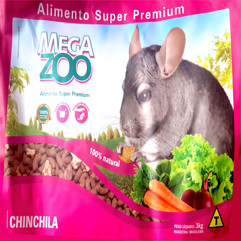 RAÇÃO SUPER PREMIUM MEGAZOO CHINCHILA 3KG RACAO ALIMENTO COMPLETO E BALANCEADO