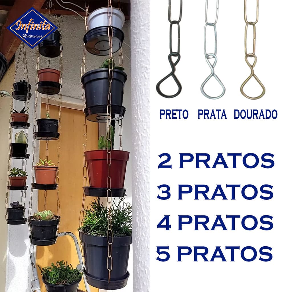 Violeteiro com corrente pendurar vaso planta metal pratinho