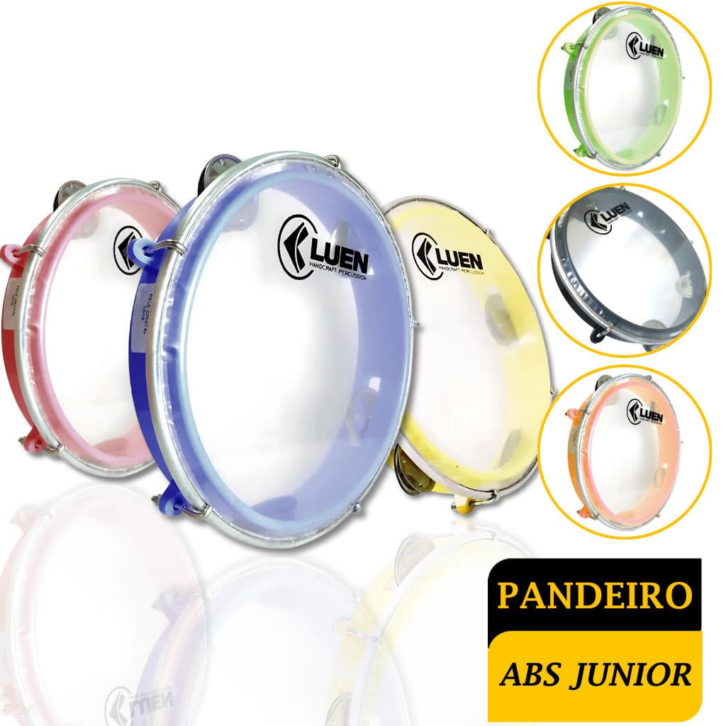 Pandeiro 8" ABS Junior – Garra Fixa, Pele Cristal, Platinelas Inox, 5 Afinações