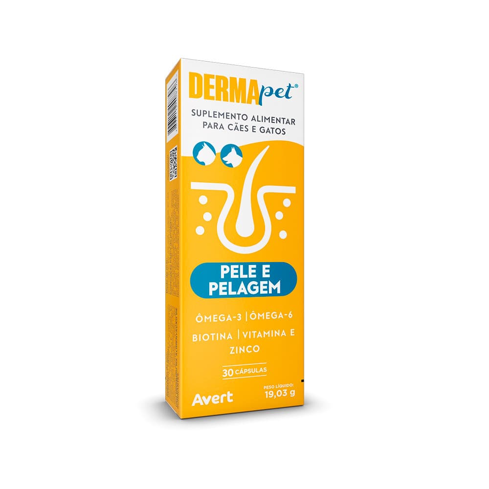 Dermapet Demevert Pele e Pelagem 30 Cápsulas - Suplemento Alimentar para Cães e Gatos