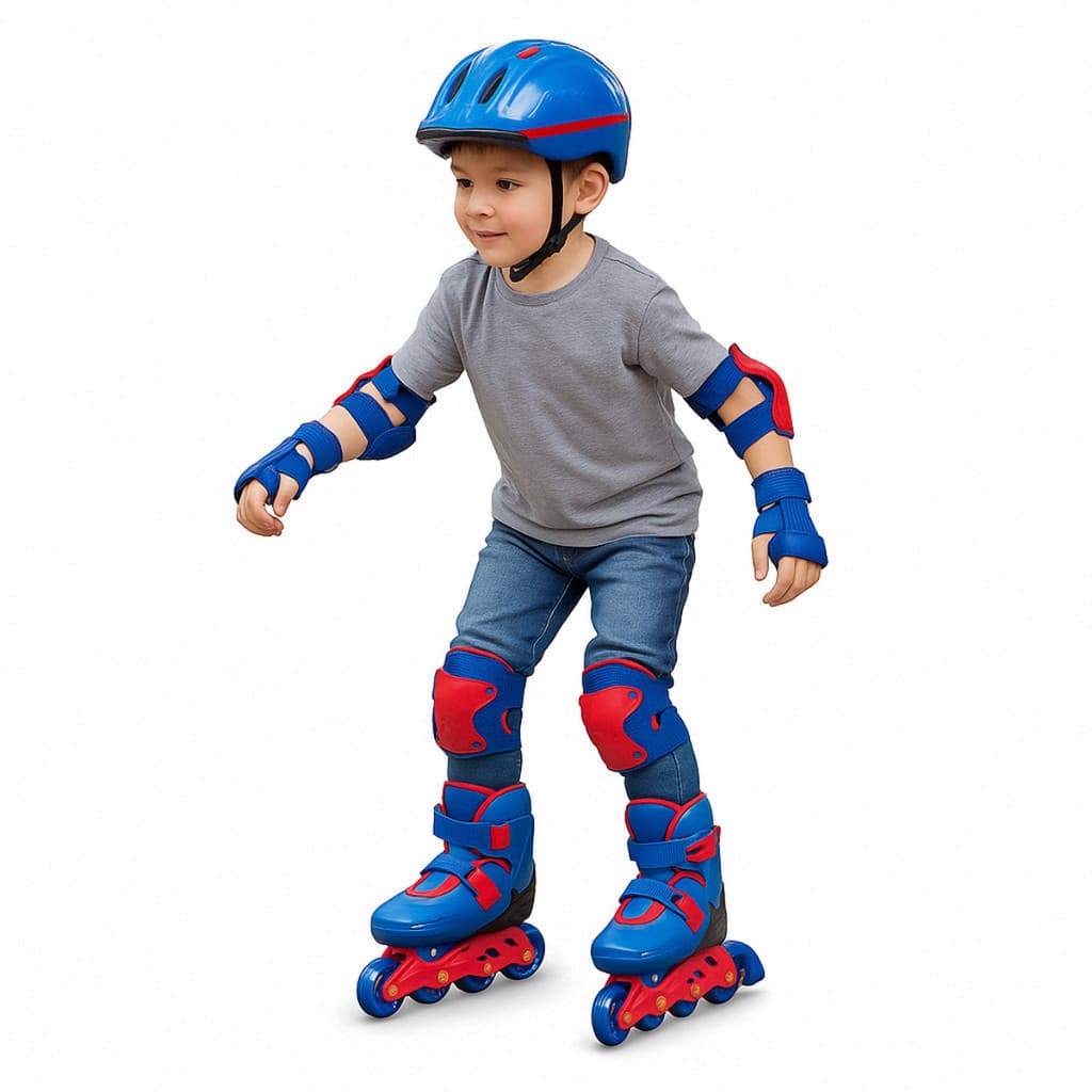 Patins Roller Ajustável Com Kit De Proteção Azul Patins Infantil Inline Azul e Vermelho M (32 ao 35)