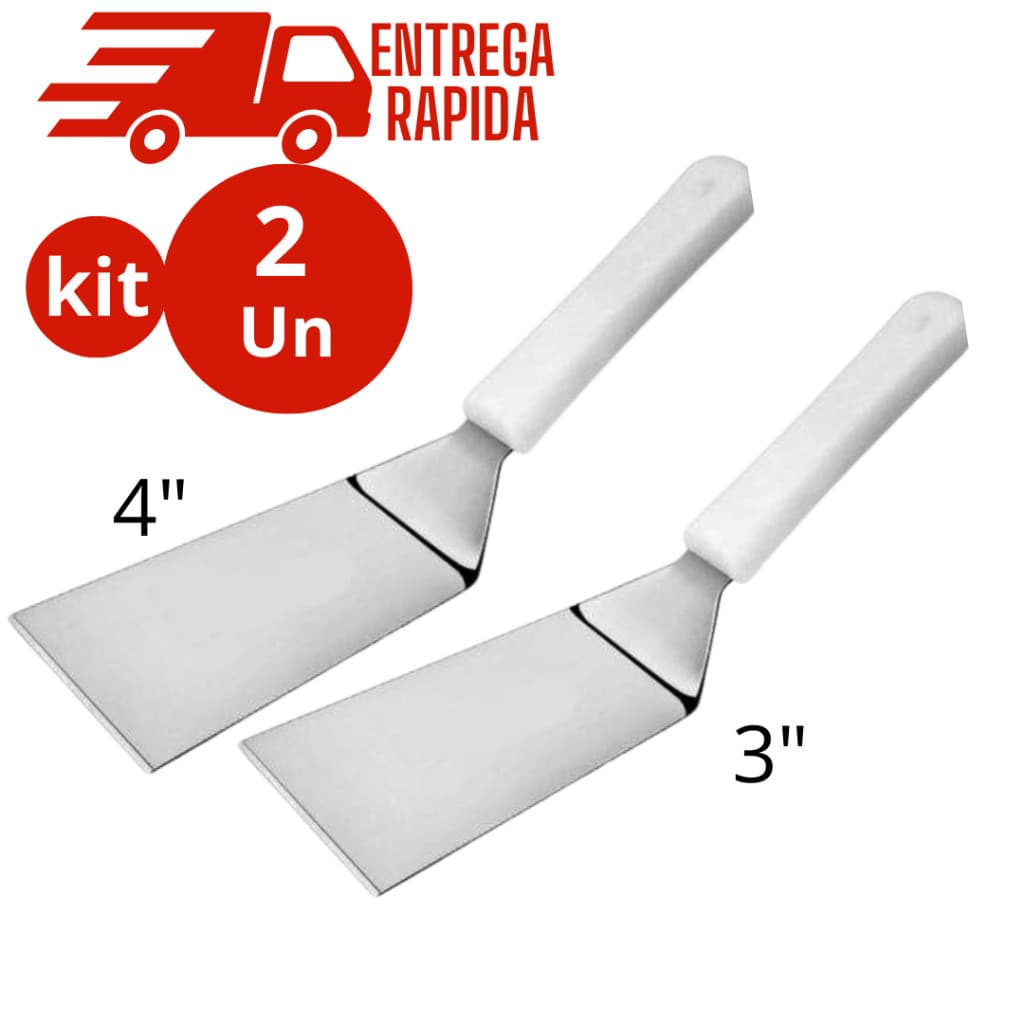Kit 2 Espátula Chapeiro Profissional de Inox  Curva  3" E 4"- Cozinha Burger Churrasco