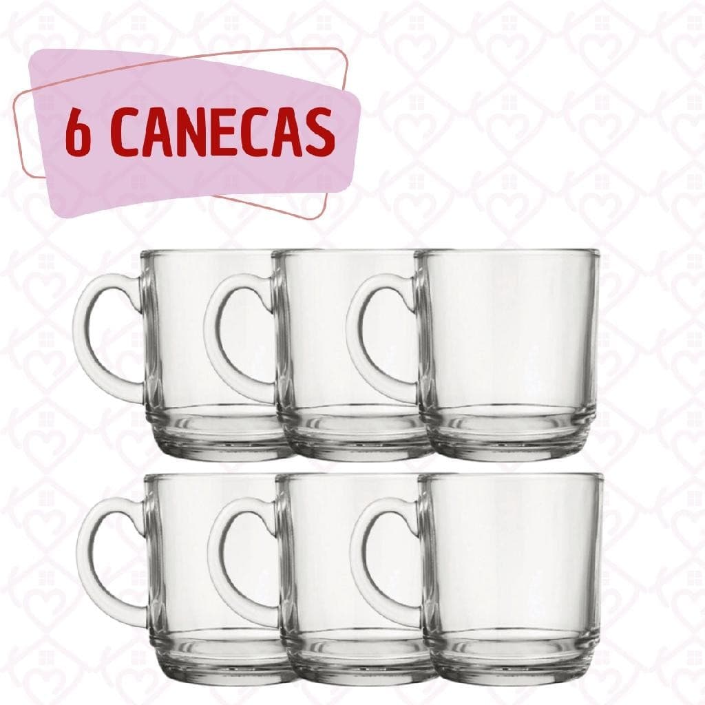 Jogo 6 Canecas Transparente Vidro 250ML Café Cappuccino