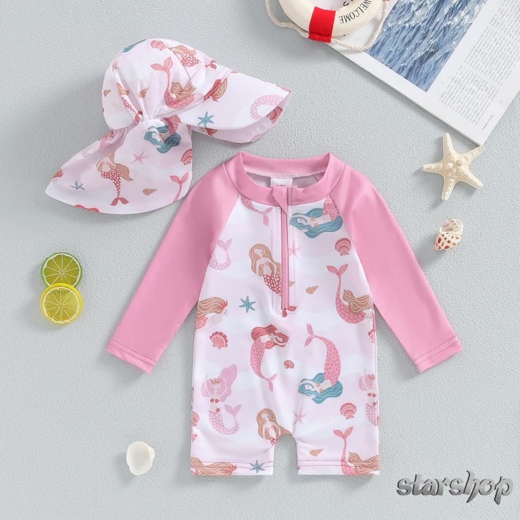 Starshop-Conjunto De Maiô Para Bebês Meninas , Estampa De Concha Do Mar , Manga Comprida , Proteção Contra Queimaduras ,