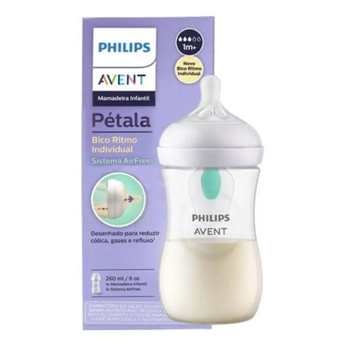 MAMADEIRA AVENT PÉTALA C/ VALVULA ANTI REFLUXO AVENT 260ML AIR FREE ANTI CÓLICA E ANTI REFLUXO AVENT