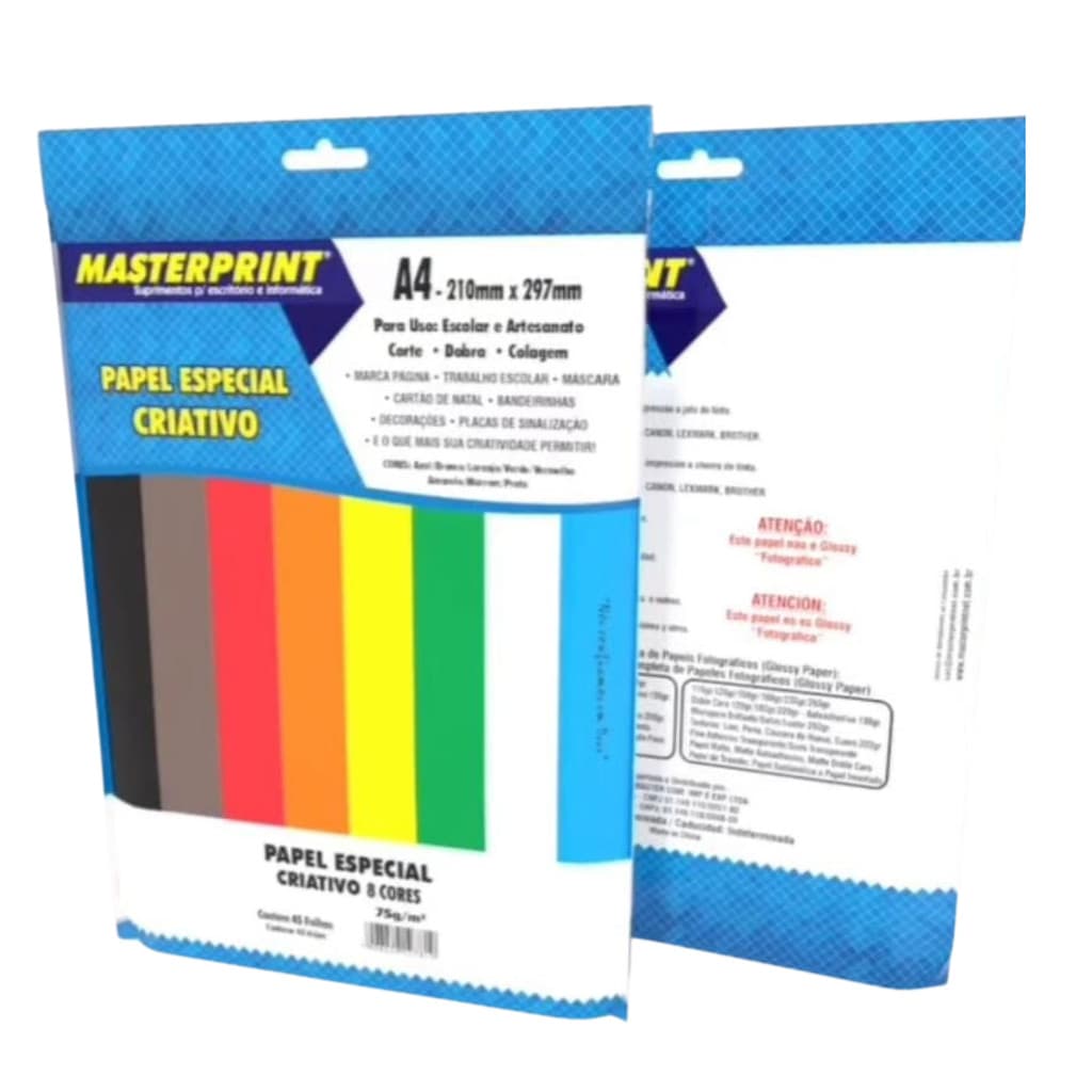PAPEL CRIATIVO 8 CORES 45 FOLHAS 75G - MASTERPRINT