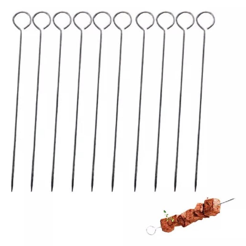 Kit 10 Mini Espetos De Inox Espetinhos Carne Churrasco 26cm