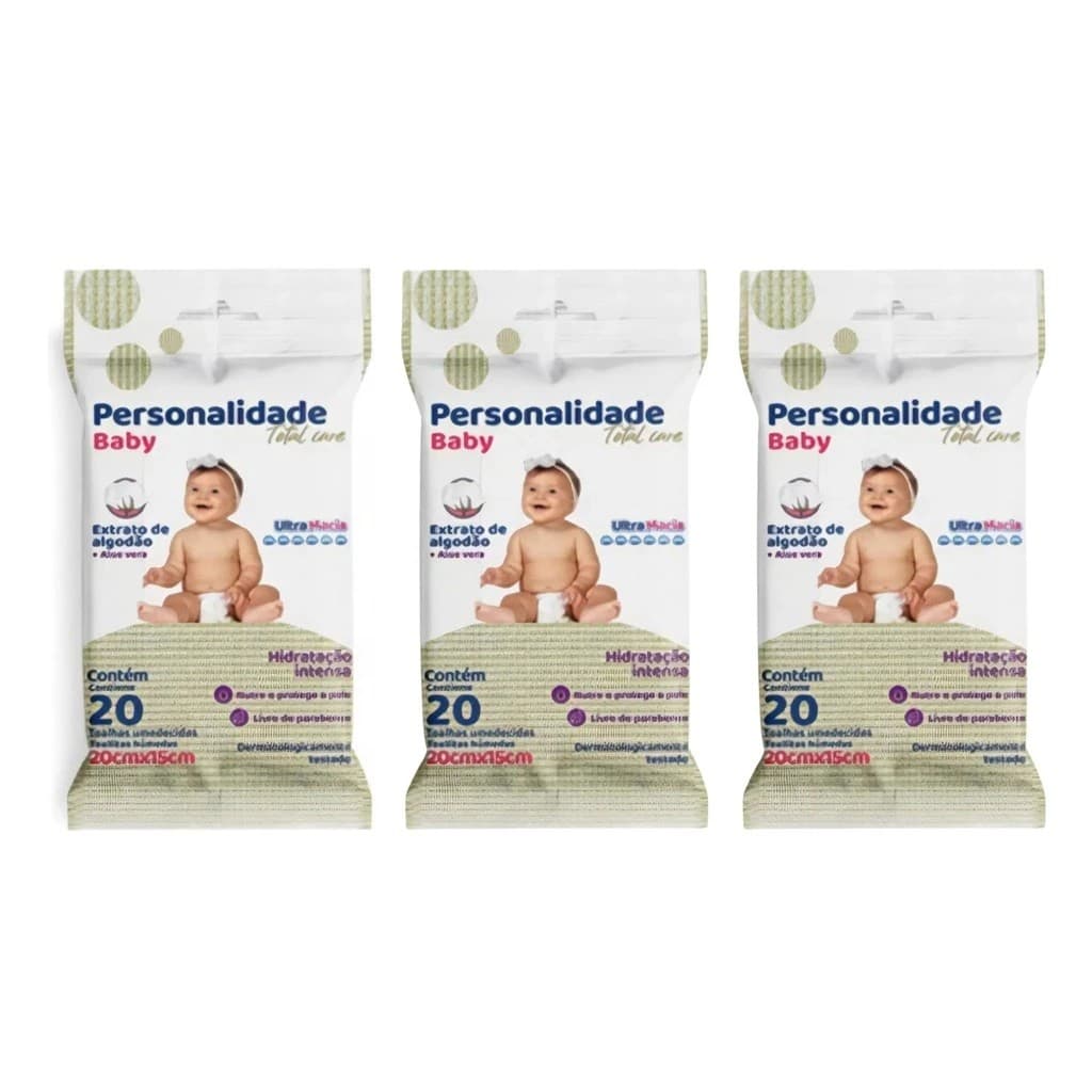 Kit 3 Pcts Toalha Umedecida Personalidade Pocket 20 Un