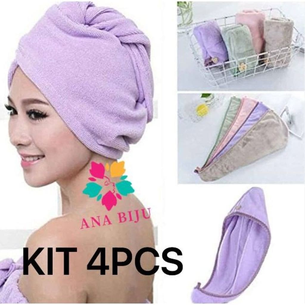 GGUAN KIT 4 PCS Toalha De Cabelo Banho Toalha Grossa Mágica para Secar Cabelo de Microfibra Grossa Touca Pós Banho