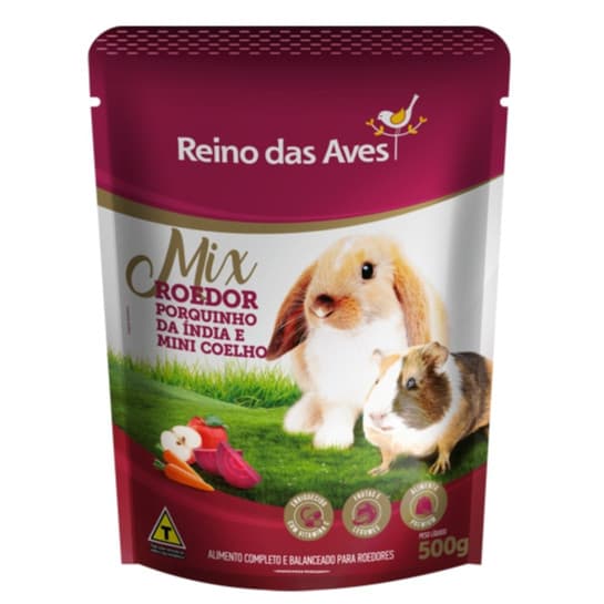 PORQUINHO DA ÍNDIA E MINI COELHO MIX ROEDOR 500G - REINO DAS AVES