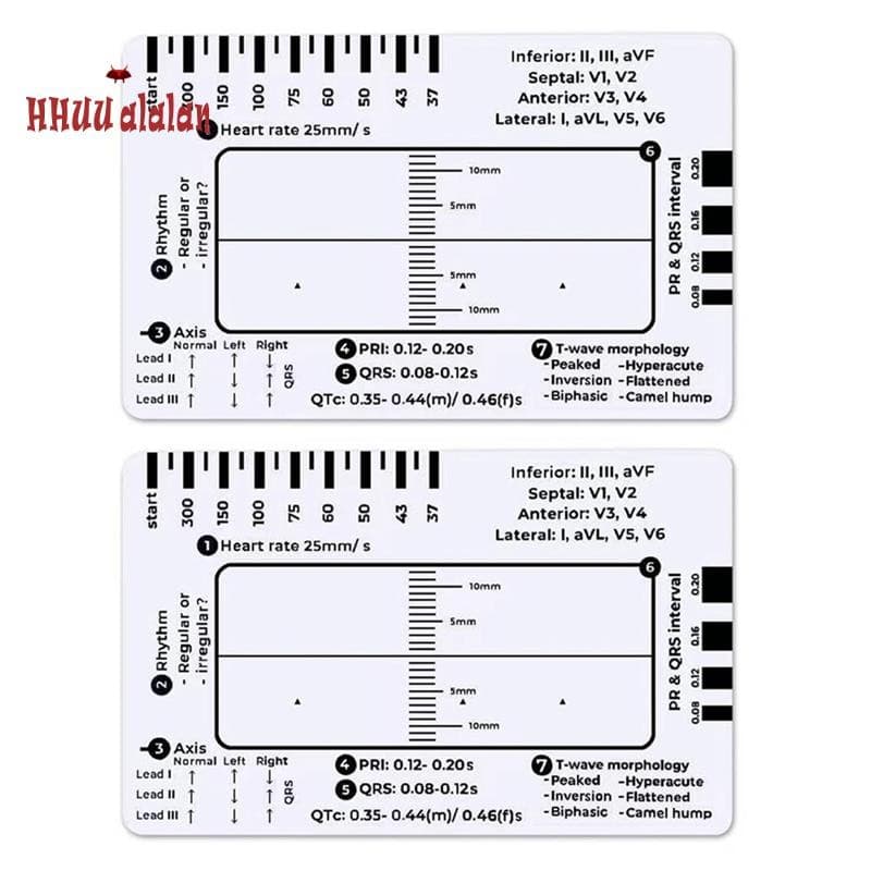 🌟Régua De 7 Passos ECG , 2 Peças , Eg Para Interpretação/EKG , Guia De Referência , Ferramenta De Medição De Pinças
