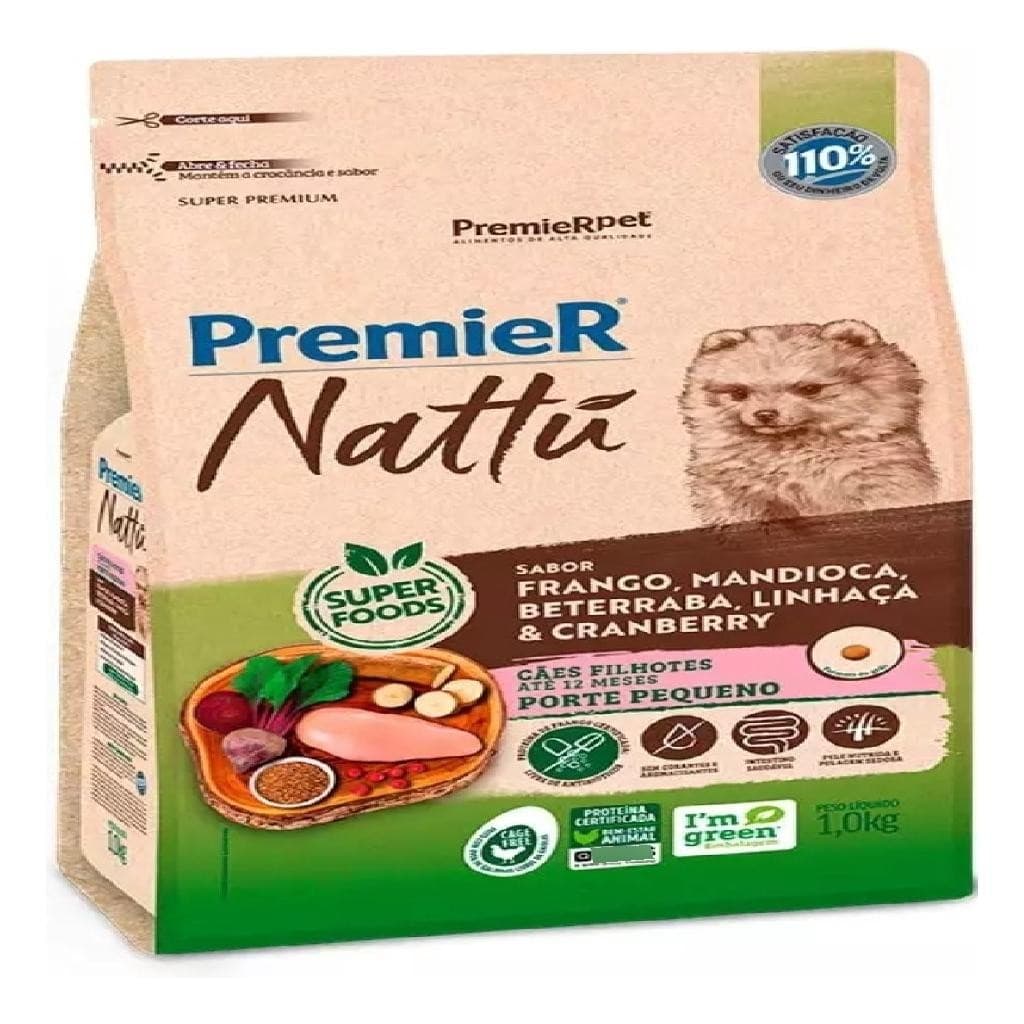Ração Premier Nattu Cães Filhotes Porte Pequeno Mandioca 1kg