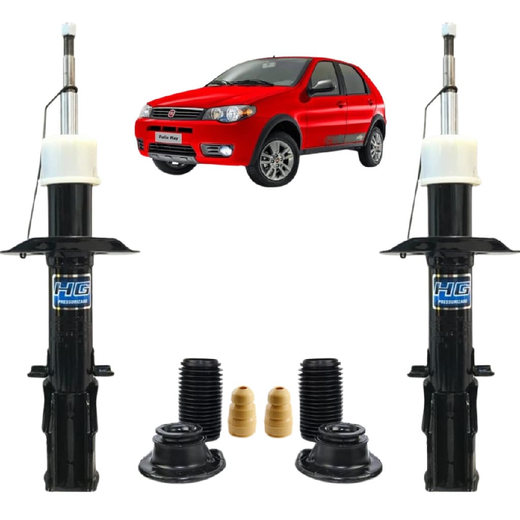 Par Amortecedor Base Curva Dianteiro Nakata + Kit Batente Fiat Palio Fire 2008 A 2016