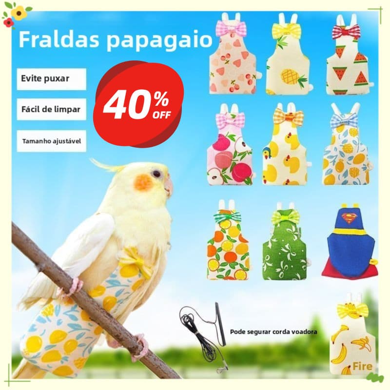 Papagaio pequeno e médio vestido merda fraldas fraldas fora traje de voo ajustável