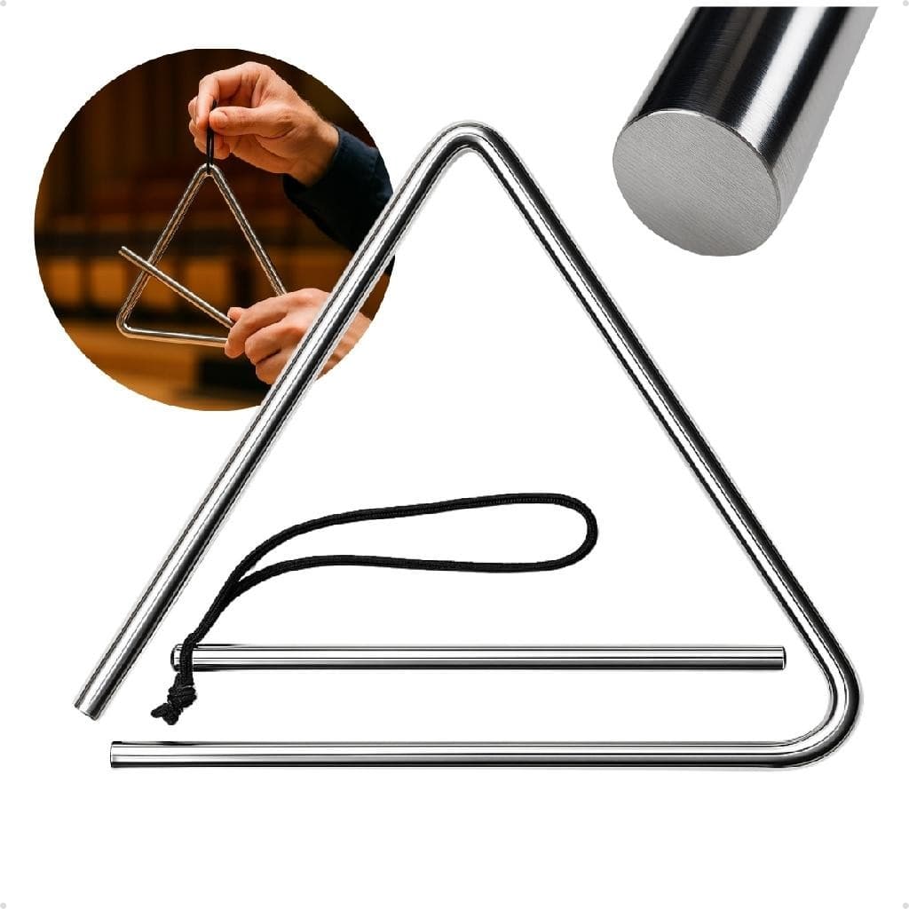 Triângulo Musical 30cm Profissional 10mm com Batedor Som Brilhante Ritmos Percussão Forro Xote Samba