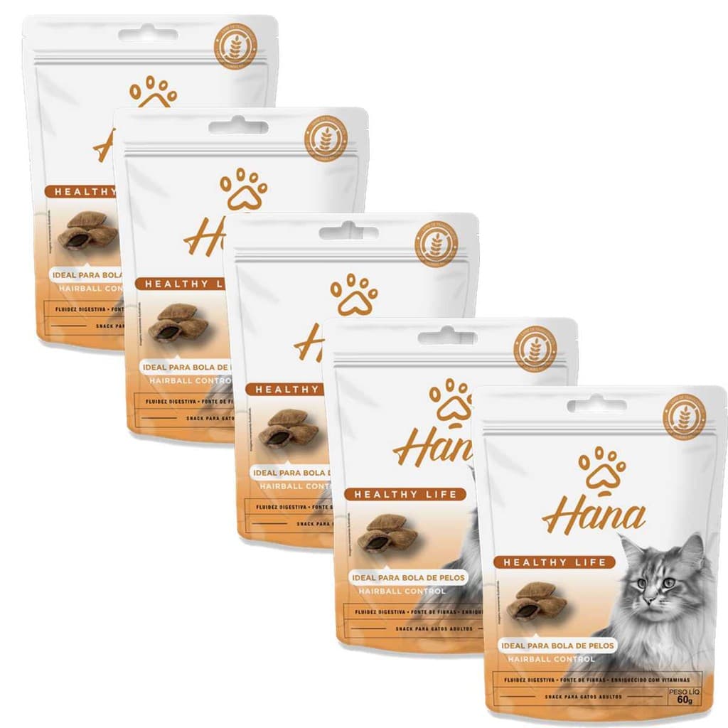 Petisco Snack Para Gatos Hana Hairball Control 60g 5 unidades