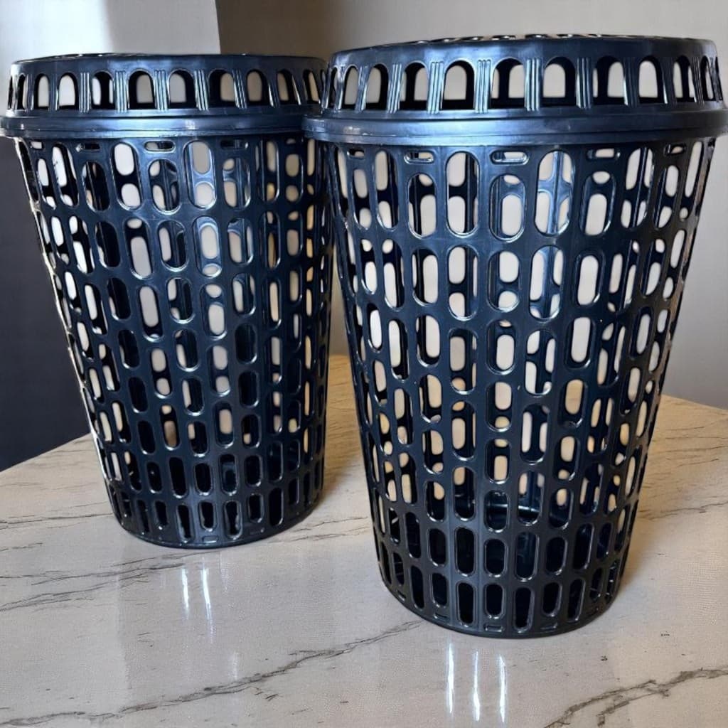 KIT 2 Cestos 60L Telado Com Tampa Para Roupa Suja Brinquedos Quarto Banheiro Lavanderia