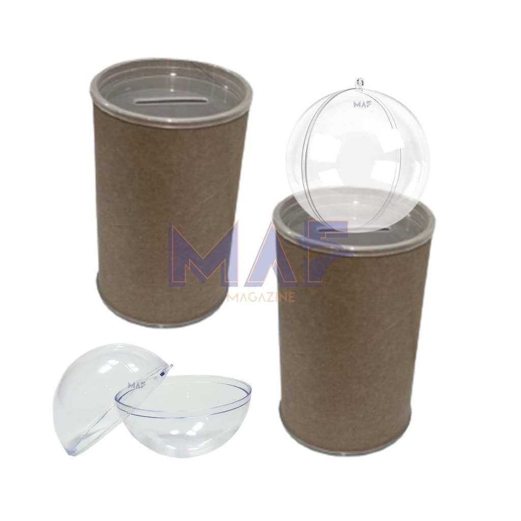 Kit 50 Cofrinho 10x6 - 50 Esfera Bola Acrilica 6,5cm Luxo Cofre Duplo Lembrancinha Festa Bola